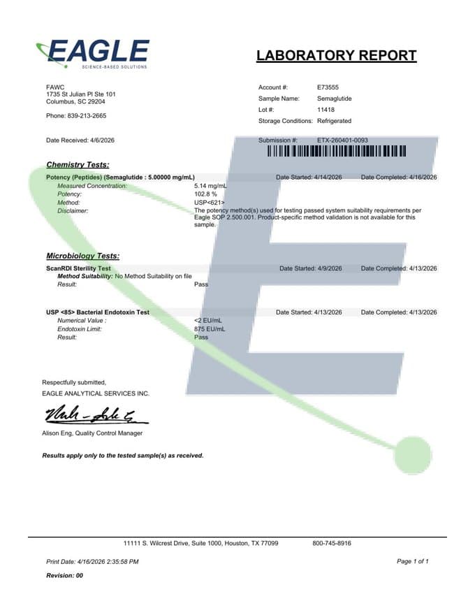 Independent lab COA